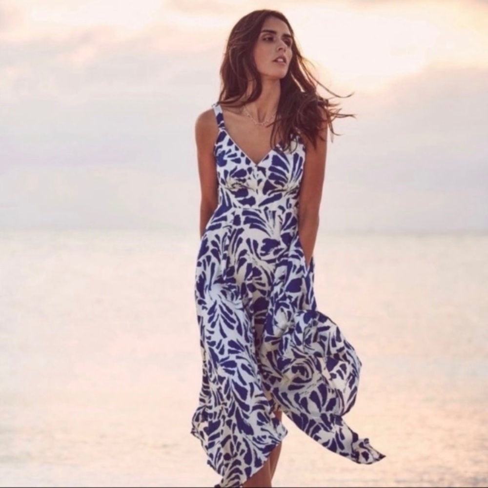 Alexis Size XXS Blue Botanical Asymmetrical Hem Midi Dress NWT - Picture 8 of 14